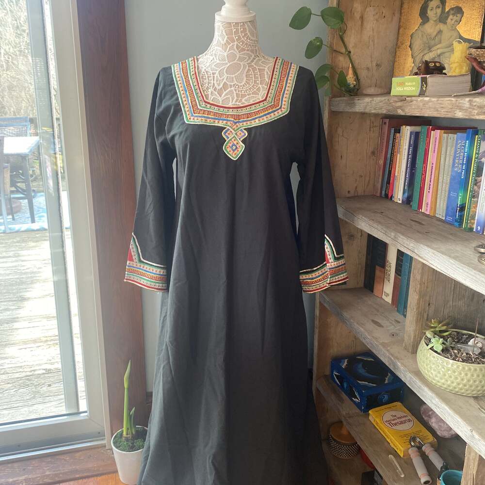 Black Caftan Multi Color Embroidered Maxi Dress